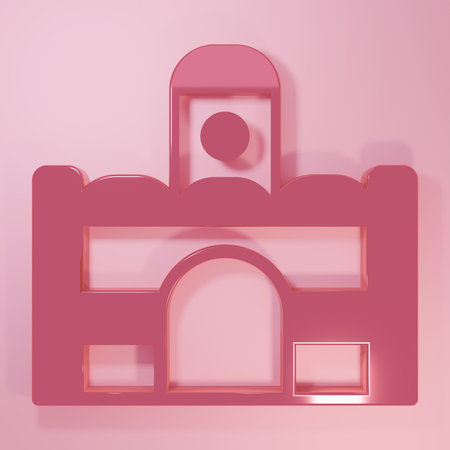 Pink Egyptian house icon isolated on pink background. Minimalism concept. 3D render illustration.の写真素材