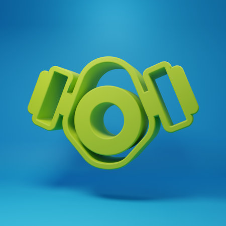 Green Gas mask icon isolated on blue background. Respirator sign. Minimalism concept. 3D render illustration.の写真素材