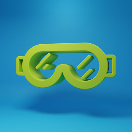 Green Safety goggle glasses icon isolated on blue background. Minimalism concept. 3D render illustration.の写真素材