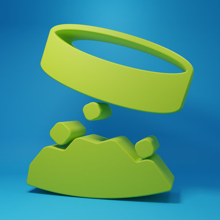 Green Giant magnet holding iron dust icon isolated on blue background. Minimalism concept. 3D render illustration.の写真素材