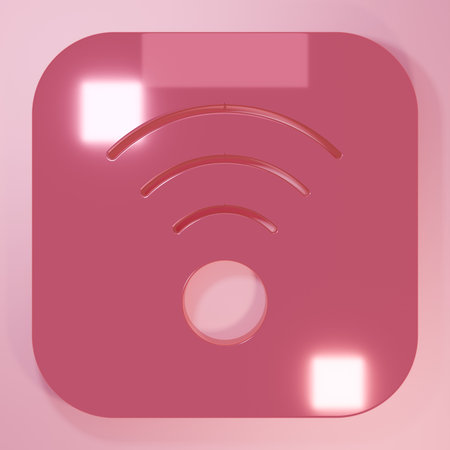 Pink Wi-Fi wireless internet network symbol icon isolated on pink background. Minimalism concept. 3D render illustration.の写真素材