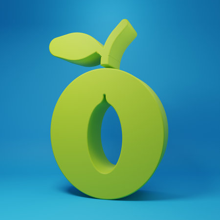Green Plum fruit icon isolated on blue background. Minimalism concept. 3D render illustration.の写真素材