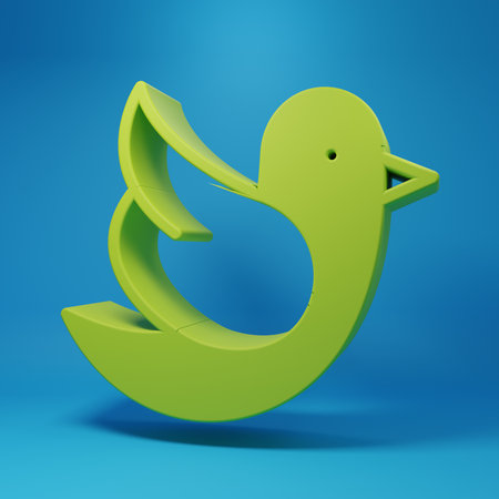 Green Dove icon isolated on blue background. Minimalism concept. 3D render illustration.の写真素材