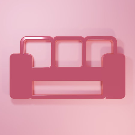 Pink Sofa icon isolated on pink background. Minimalism concept. 3D render illustration.の写真素材