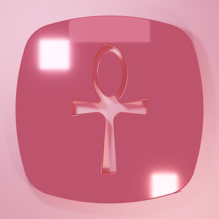 Pink Cross ankh icon isolated on pink background. Egyptian word for life or symbol of immortality. Minimalism concept. 3D render illustration.の写真素材