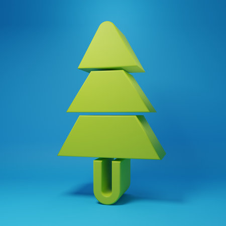 Green Tree icon isolated on blue background. Forest symbol. Minimalism concept. 3D render illustration.の写真素材