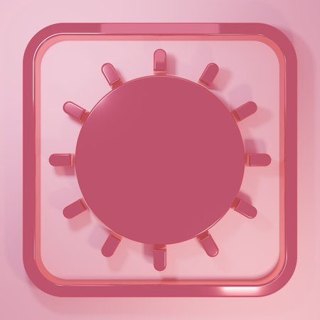 Pink Sun icon isolated on pink background. Minimalism concept. 3D render illustration.の写真素材