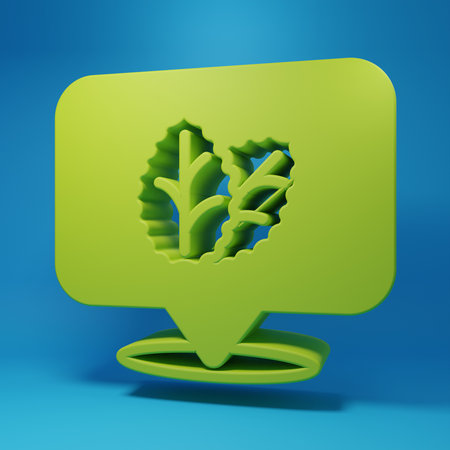Green Tobacco leaf icon isolated on blue background. Tobacco leaves. Minimalism concept. 3D render illustration.の写真素材