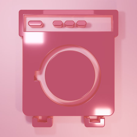 Pink Washer icon isolated on pink background. Washing machine icon. Clothes washer - laundry machine. Home appliance symbol. Minimalism concept. 3D render illustration.の写真素材