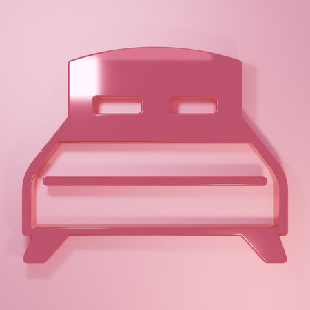 Pink Big bed for two or one person icon isolated on pink background. Minimalism concept. 3D render illustration.の写真素材