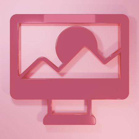 Pink Photo camera icon isolated on pink background. Foto camera. Digital photography. Minimalism concept. 3D render illustration.の写真素材