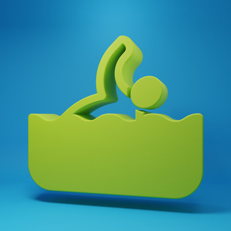 Green Swimmer athlete icon isolated on blue background. Minimalism concept. 3D render illustration.の写真素材