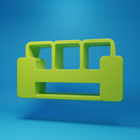 Green Sofa icon isolated on blue background. Minimalism concept. 3D render illustration.の写真素材