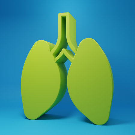 Green Lungs icon isolated on blue background. Minimalism concept. 3D render illustration.の写真素材