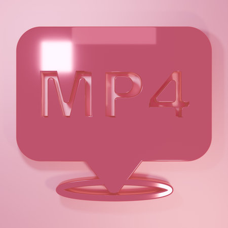 Pink MP4 file document. Download mp4 button icon isolated on pink background. MP4 file symbol. Minimalism concept. 3D render illustration.の写真素材