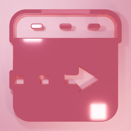Pink Time flies on the clock icon isolated on pink background. Minimalism concept. 3D render illustration.の写真素材