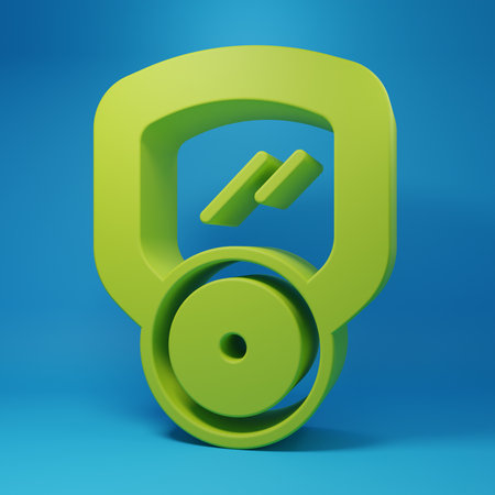 Green Gas mask icon isolated on blue background. Respirator sign. Minimalism concept. 3D render illustration.の写真素材