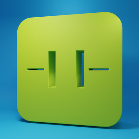 Green Electrolytic capacitor icon isolated on blue background. Minimalism concept. 3D render illustration.の写真素材