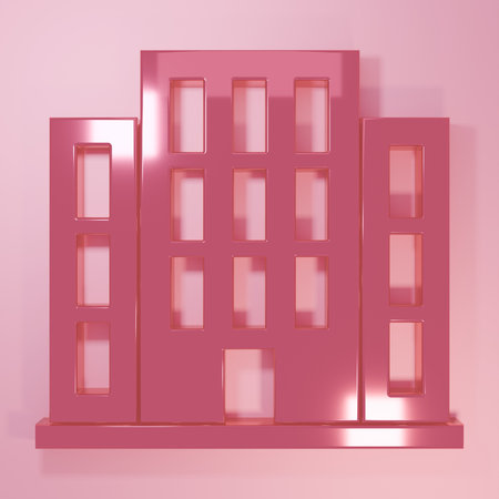 Pink House icon isolated on pink background. Home symbol. Minimalism concept. 3D render illustration.の写真素材