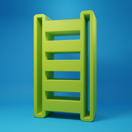 Green Fire escape icon isolated on blue background. Pompier ladder. Fireman scaling ladder with a...