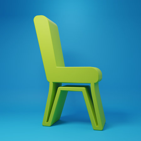 Green Chair icon isolated on blue background. Minimalism concept. 3D render illustration.の写真素材