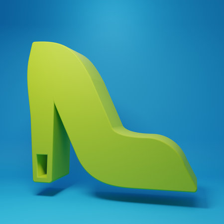Green Woman shoe with high heel icon isolated on blue background. Minimalism concept. 3D render illustration.の写真素材