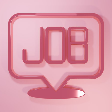 Pink Search job icon isolated on pink background. Recruitment or selection concept. Human resource and recruitment for business. Minimalism concept. 3D render illustration.の写真素材