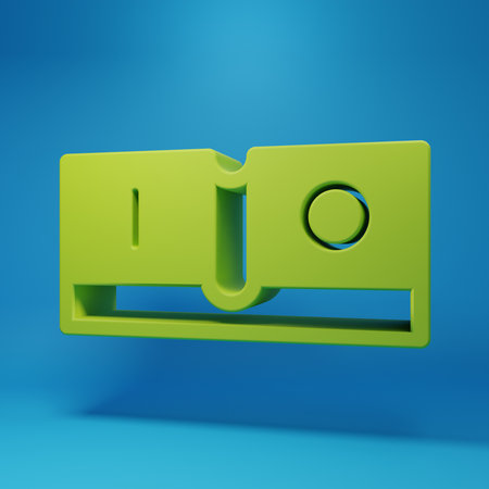 Green Electric light switch icon isolated on blue background. On and Off icon. Dimmer light switch sign. Concept of energy saving. Minimalism concept. 3D render illustration.の写真素材