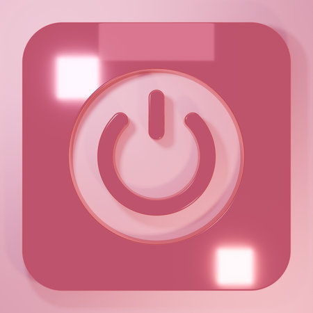 Pink Power button icon isolated on pink background. Start sign. Minimalism concept. 3D render illustration.の写真素材