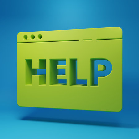 Green Browser help icon isolated on blue background. Internet communication protocol. Minimalism concept. 3D render illustration.の写真素材