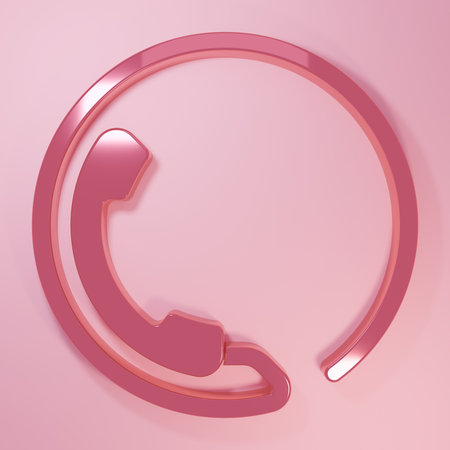 Pink Telephone 24 hours support icon isolated on pink background. All-day customer support call-center. Full time call services. Minimalism concept. 3D render illustration.の写真素材