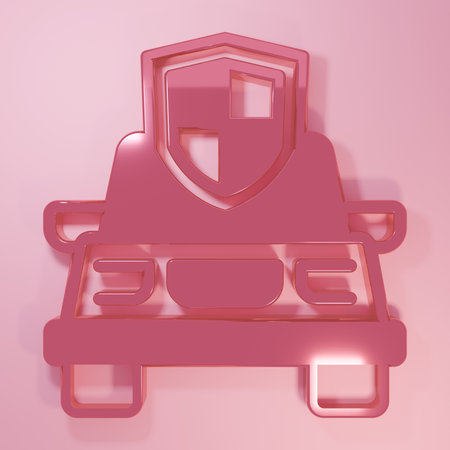 Pink Car insurance icon isolated on pink background. Insurance concept. Security, safety, protection, protect concept. Minimalism concept. 3D render illustration.の写真素材