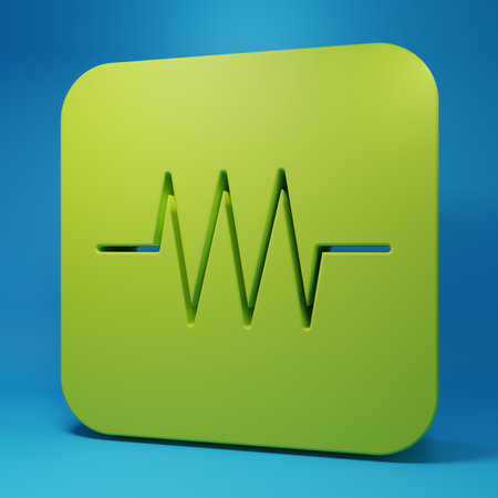 Green Resistor in electronic circuit icon isolated on blue background. Minimalism concept. 3D render illustration.の写真素材