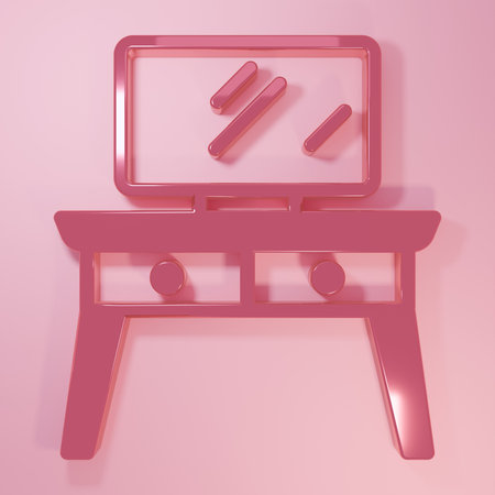 Pink Dressing table icon isolated on pink background. Minimalism concept. 3D render illustration.の写真素材