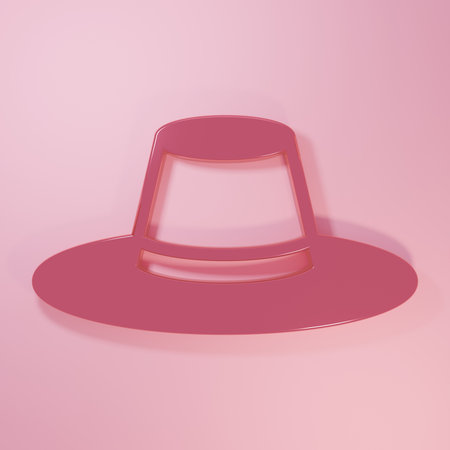 Pink Man hat with ribbon icon isolated on pink background. Minimalism concept. 3D render illustration.の写真素材