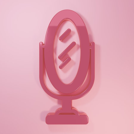 Pink Mirror icon isolated on pink background. Minimalism concept. 3D render illustration.の写真素材