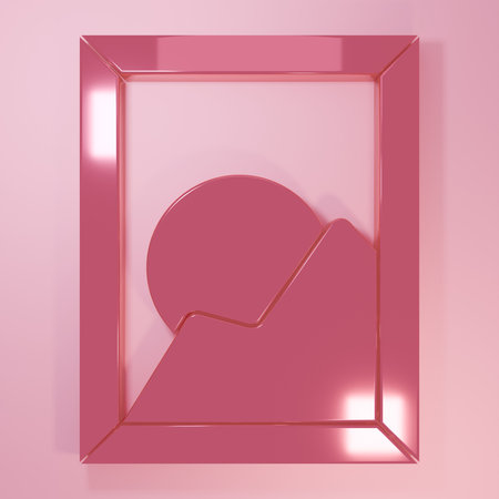 Pink Picture landscape icon isolated on pink background. Minimalism concept. 3D render illustration.