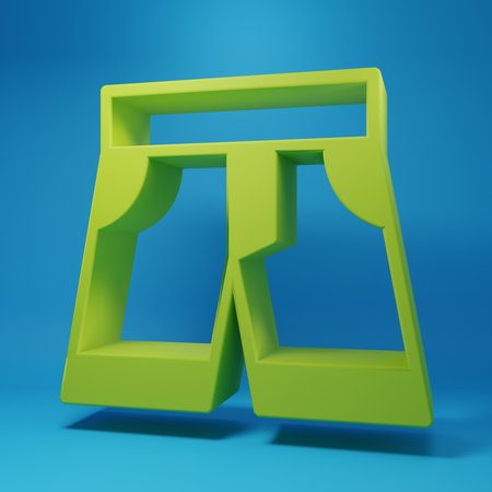 Green Short or pants icon isolated on blue background. Minimalism concept. 3D render illustration.の写真素材