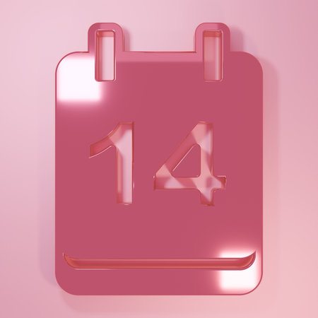 Pink Calendar with February 14 icon isolated on pink background. Valentines day. Love symbol. Minimalism concept. 3D render illustration.の写真素材