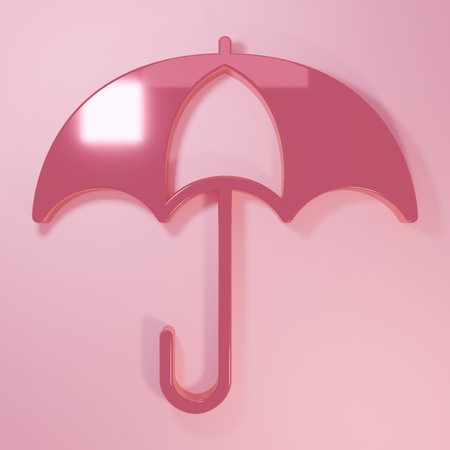 Pink Umbrella icon isolated on pink background. Insurance concept. Waterproof icon. Protection, safety, security concept. Minimalism concept. 3D render illustration.の写真素材
