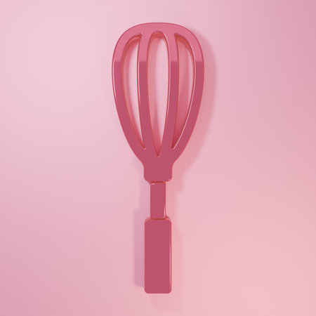 Pink Kitchen whiskey icon isolated on pink background. Cooking utensil, egg beater. Cutlery sign. Food mix symbol. Minimalism concept. 3D render illustration.の写真素材