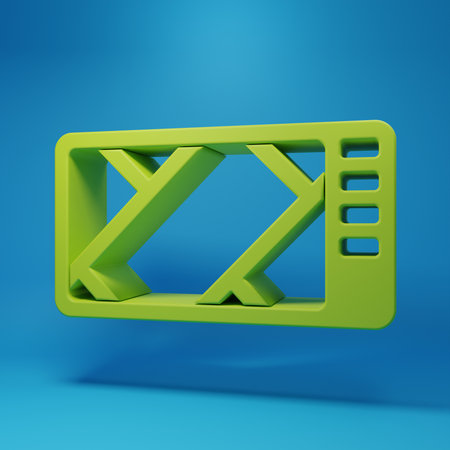 Green Gps device with map icon isolated on blue background. Minimalism concept. 3D render...