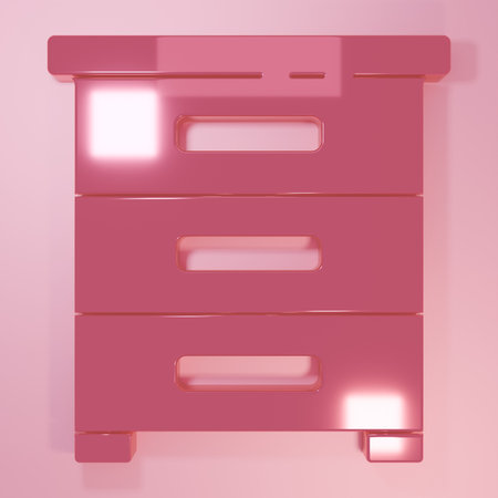 Pink Drawer with documents icon isolated on pink background. Archive papers drawer. File Cabinet Drawer. Office furniture. Minimalism concept. 3D render illustration.の写真素材