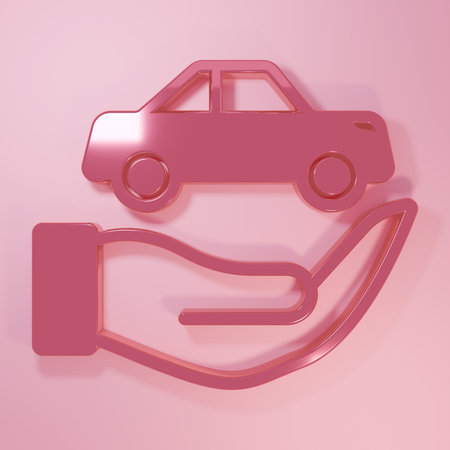 Pink Car insurance icon isolated on pink background. Insurance concept. Security, safety, protection, protect concept. Minimalism concept. 3D render illustration.の写真素材