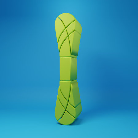 Green Yarn icon isolated on blue background. Label for hand made, knitting or tailor shop. Minimalism concept. 3D render illustration.の写真素材