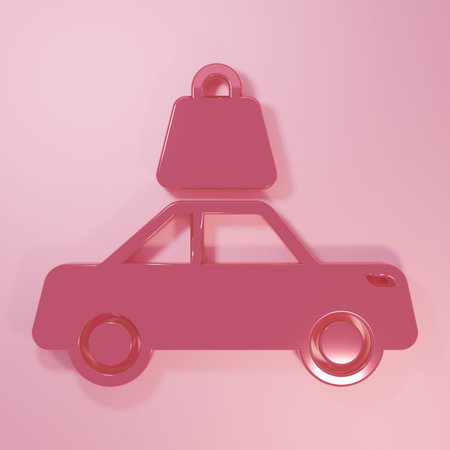 Pink Car insurance icon isolated on pink background. Insurance concept. Security, safety, protection, protect concept. Minimalism concept. 3D render illustration.の写真素材