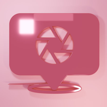 Pink Photo camera icon isolated on pink background. Foto camera. Digital photography. Minimalism concept. 3D render illustration.の写真素材