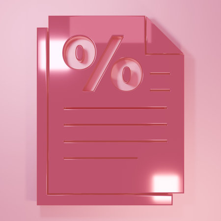 Pink Finance document icon isolated on pink background. Paper bank document for invoice or bill concept. Minimalism concept. 3D render illustration.の写真素材