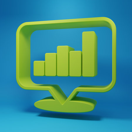 Green Financial growth increase icon isolated on blue background. Increasing revenue. Minimalism concept. 3D render illustration.の写真素材