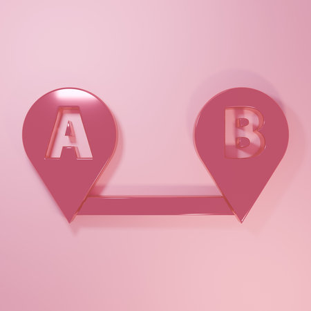 Pink Route location icon isolated on pink background. Map pointer sign. Concept of path or road. GPS navigator. Minimalism concept. 3D render illustration.の写真素材